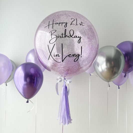 24" (Purple Glitter) Chrome Bubble Balloon Set