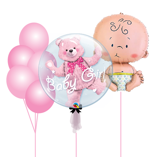 24" Baby Girl Printed Bubble Balloon Set