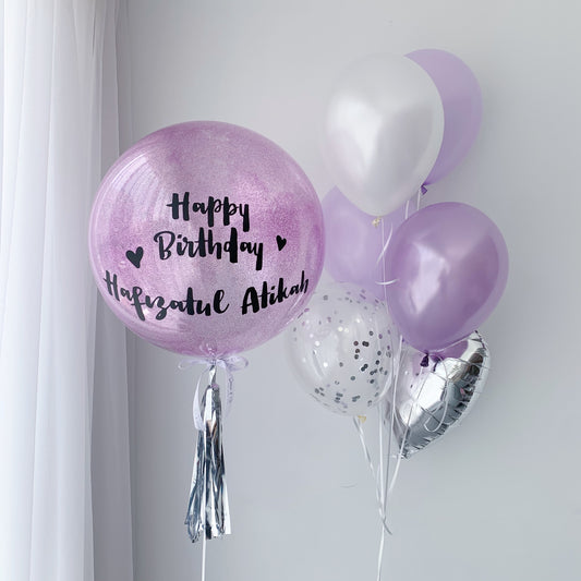 24" (Purple Glitter) Bubble Balloon Set