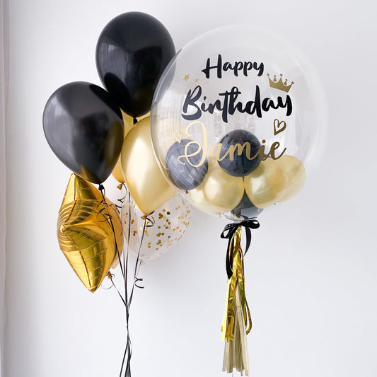 24" (Metallic Gold Black) Bubble Balloon Set