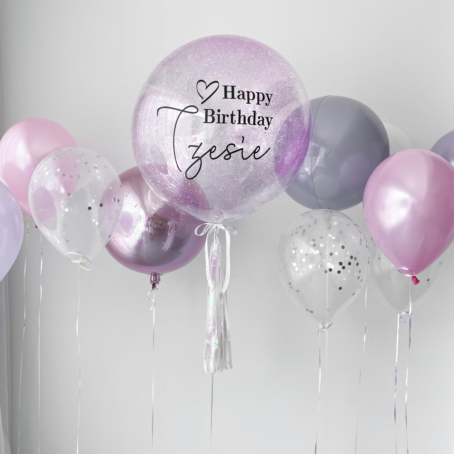 24" (Purple Glitter) Bubble Balloon Set