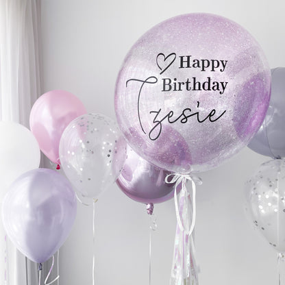 24" (Purple Glitter) Bubble Balloon Set