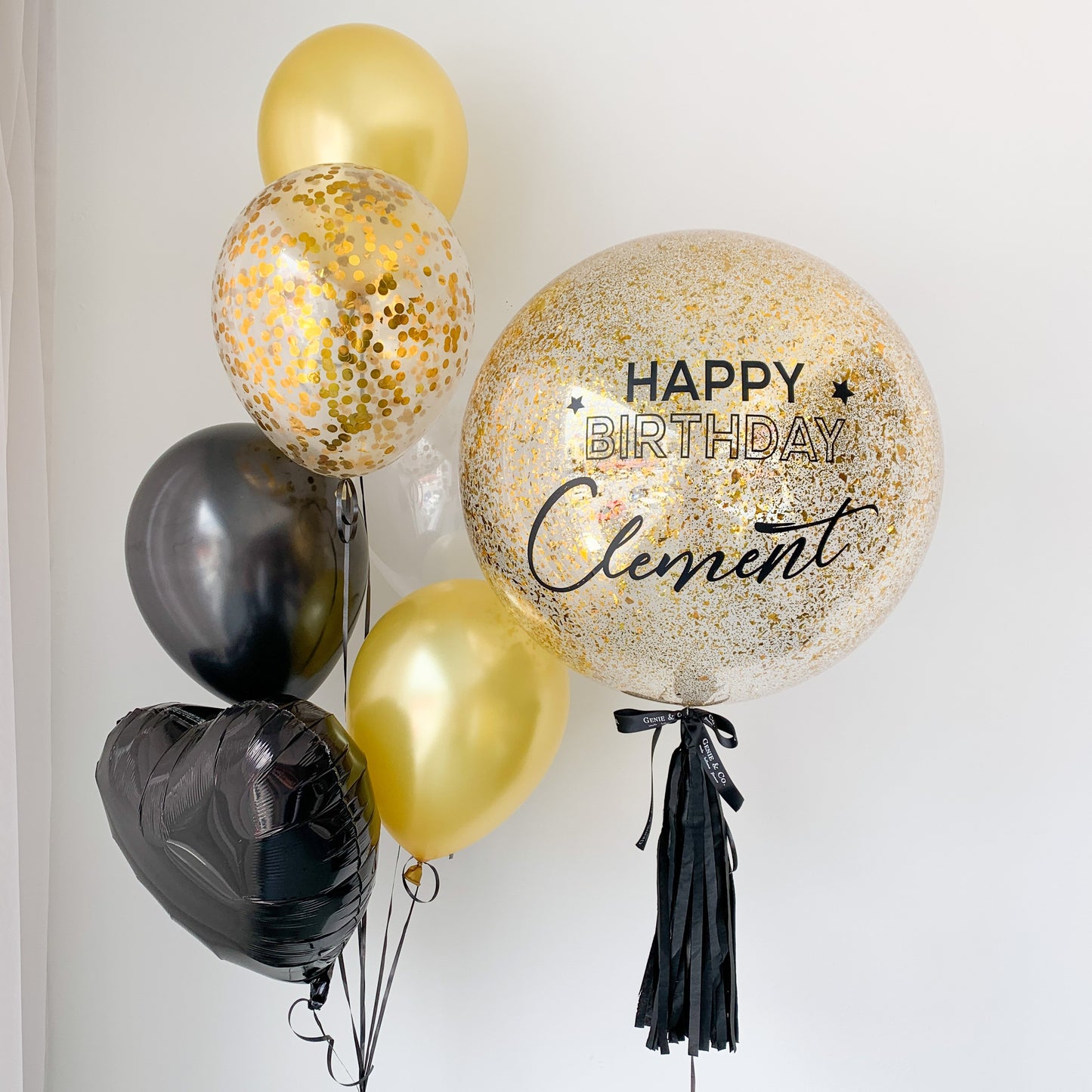 24" (Glittery Gold Black) Bubble Balloon Set