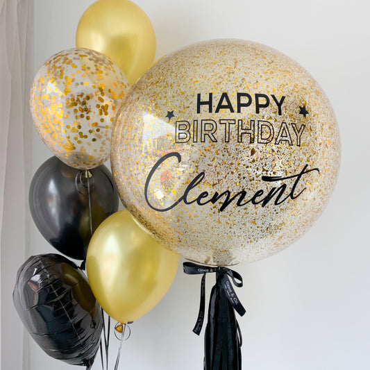 24" (Glittery Gold Black) Bubble Balloon Set